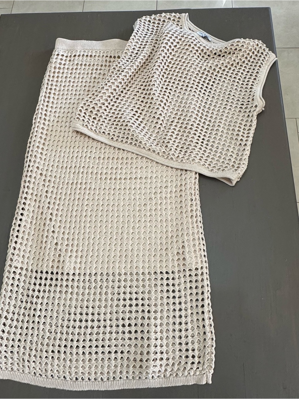 Steve Madden wmn Cream Crochet Top(L) & Midi-Skirt(XL) set Boho Nautical Coastal